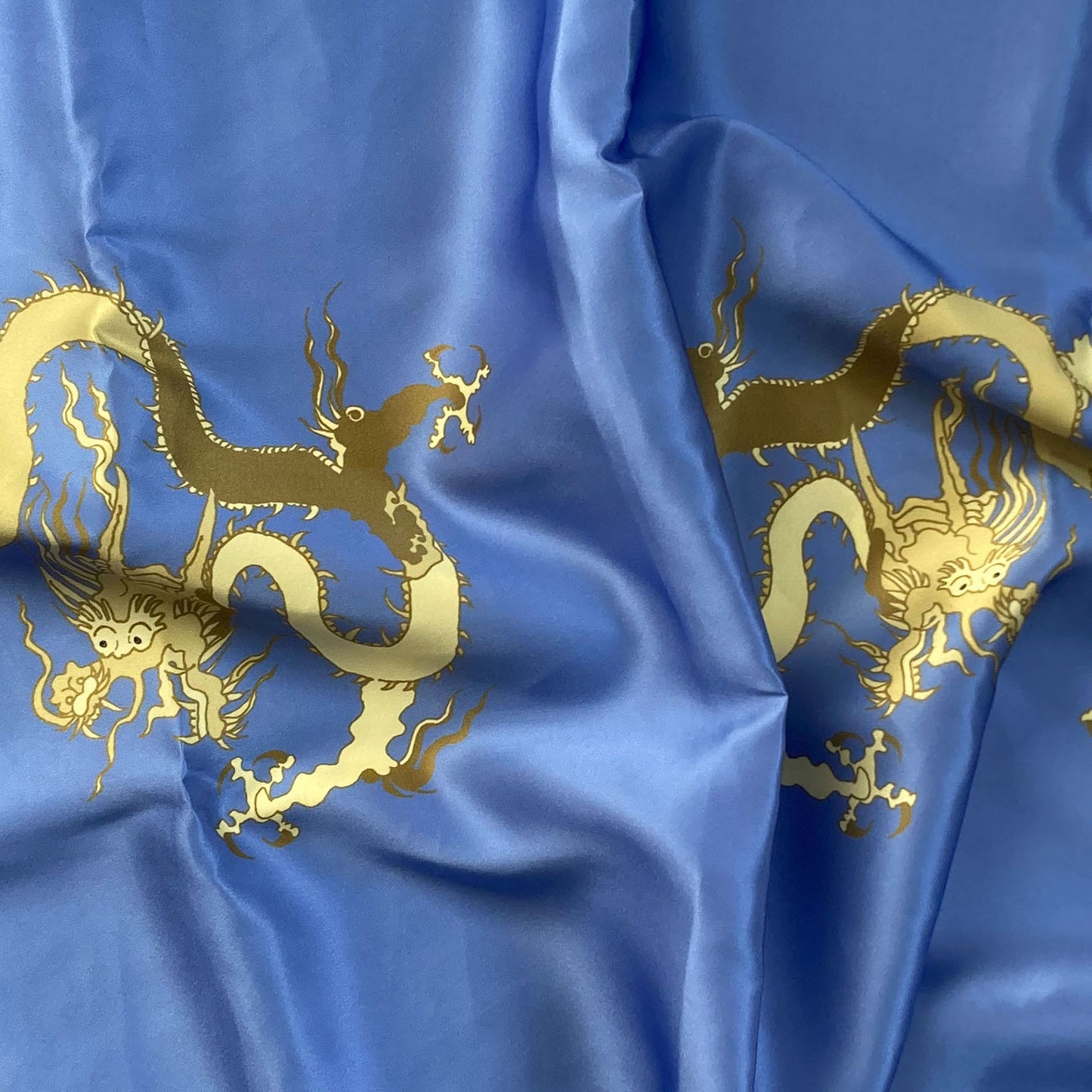 Silk Pillowcase - Blue With Golden Dragon Design