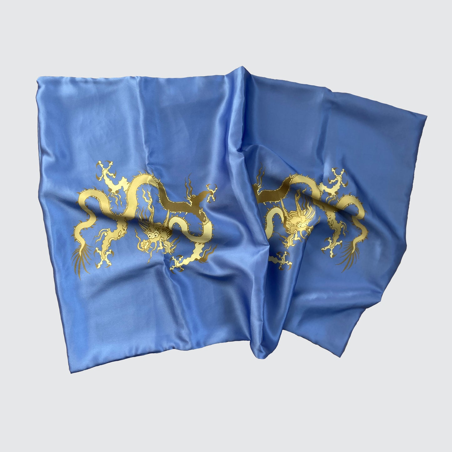 Silk Pillowcase - Blue With Golden Dragon Design