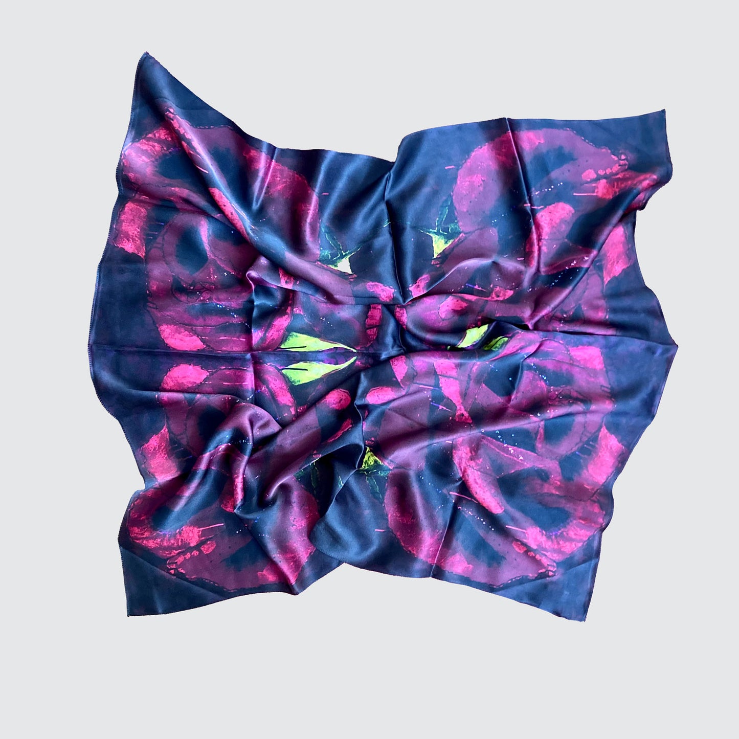 Silk Scarf With Red Roses - Machined Hems