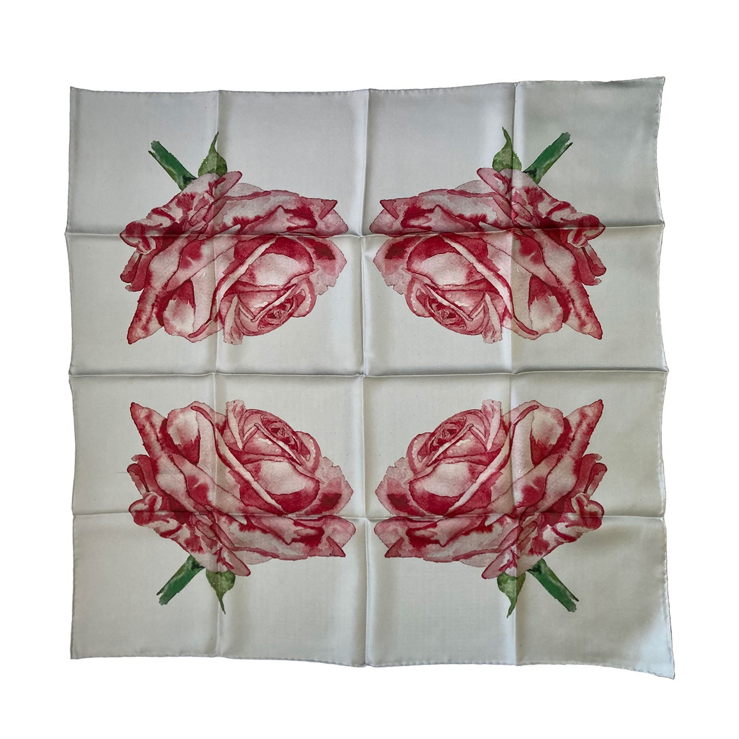 Silk Scarf With Watercolour Roses - Hand-Rolled Hems