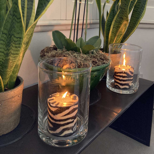 Zebra animal print pillar candles