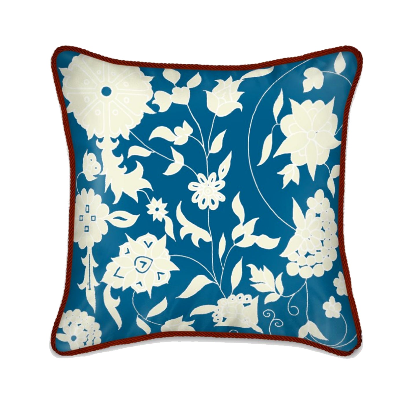 Silk Cushion - Cream Carpet Flowers on Teal