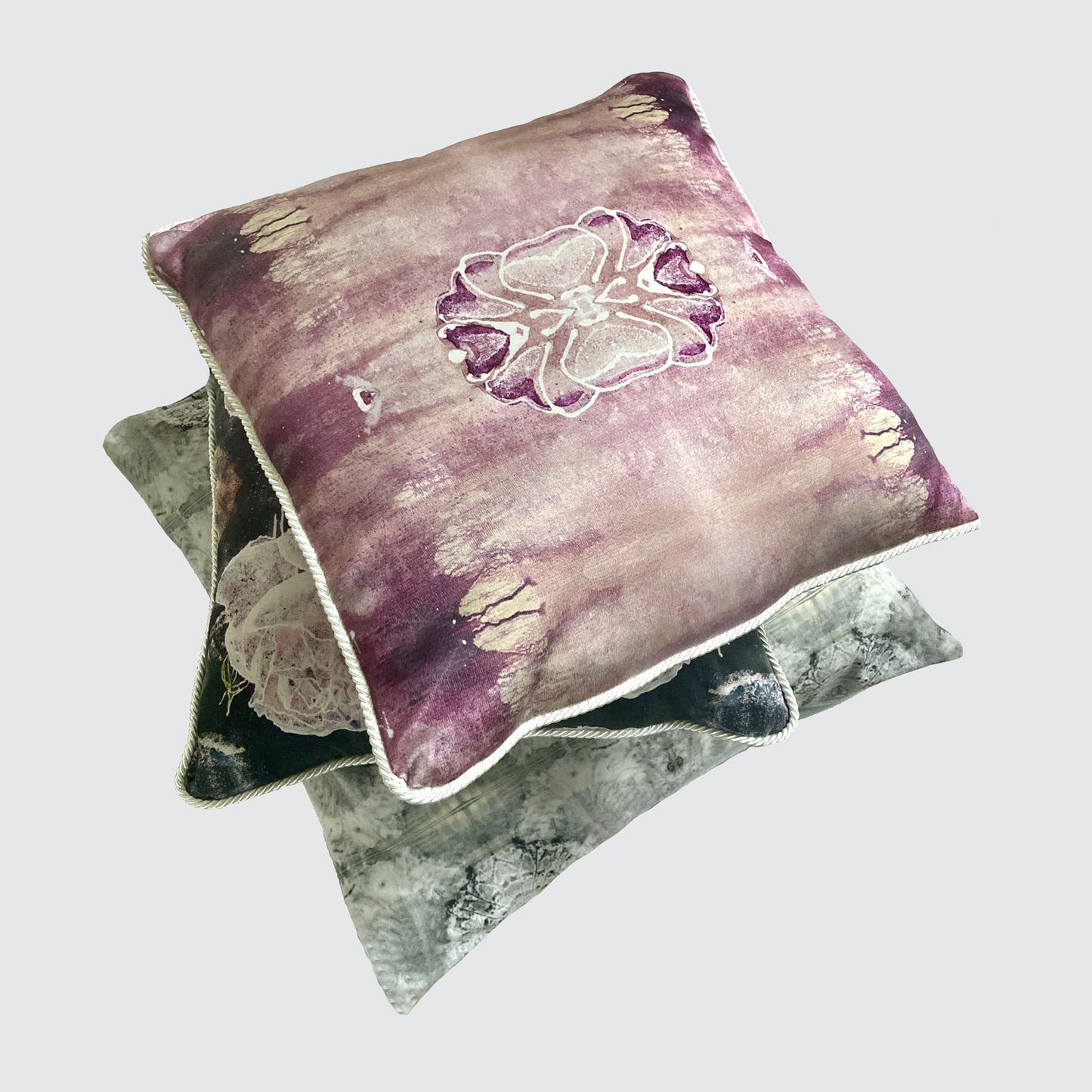 Silk Cushion - Violet Pink with Floral Pattern