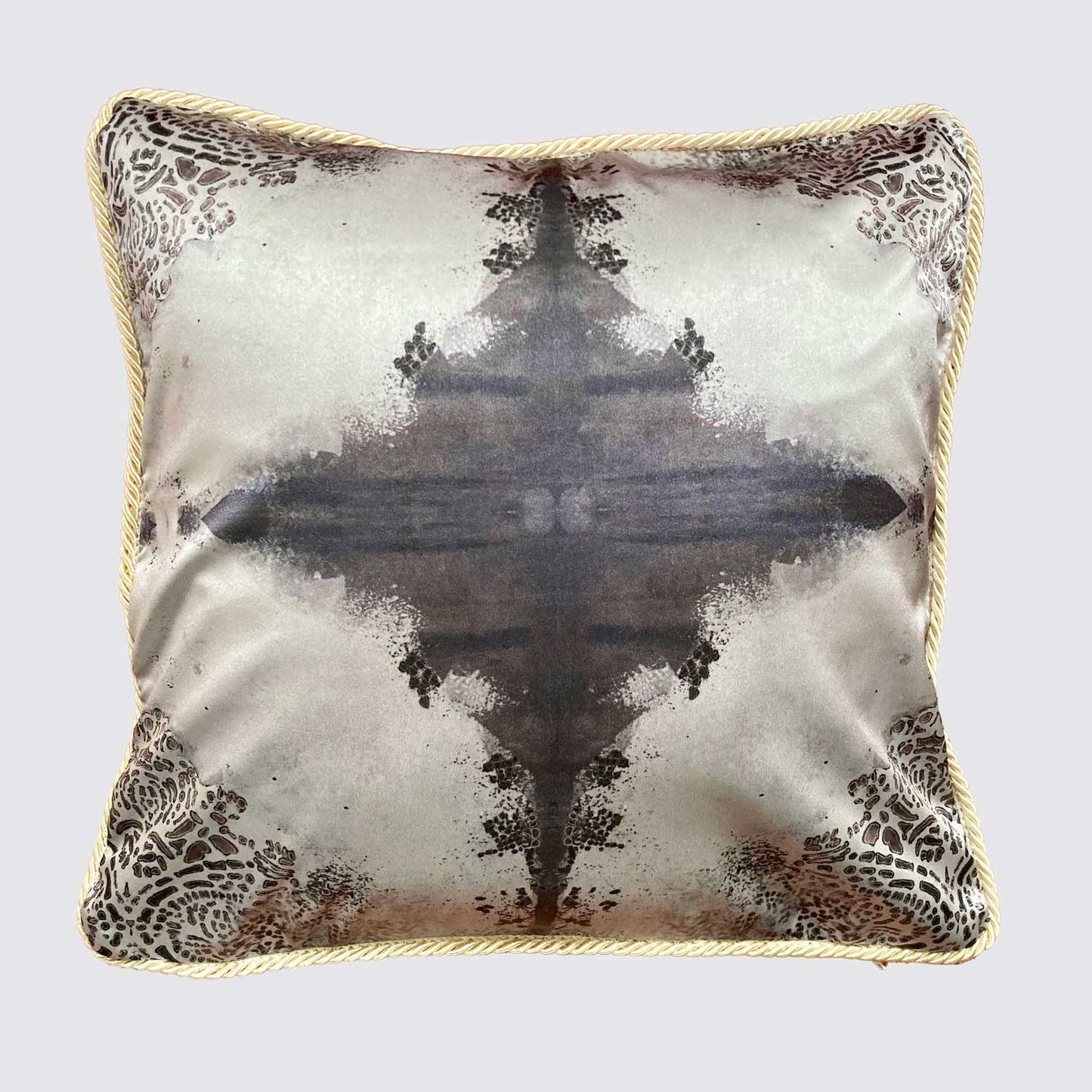 Silk Cushion - Burano Lace White And Purple Greys