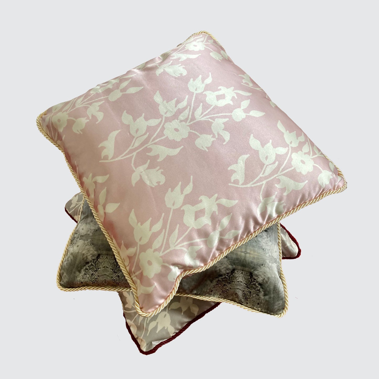 Silk Cushion - Pink With White Foliage