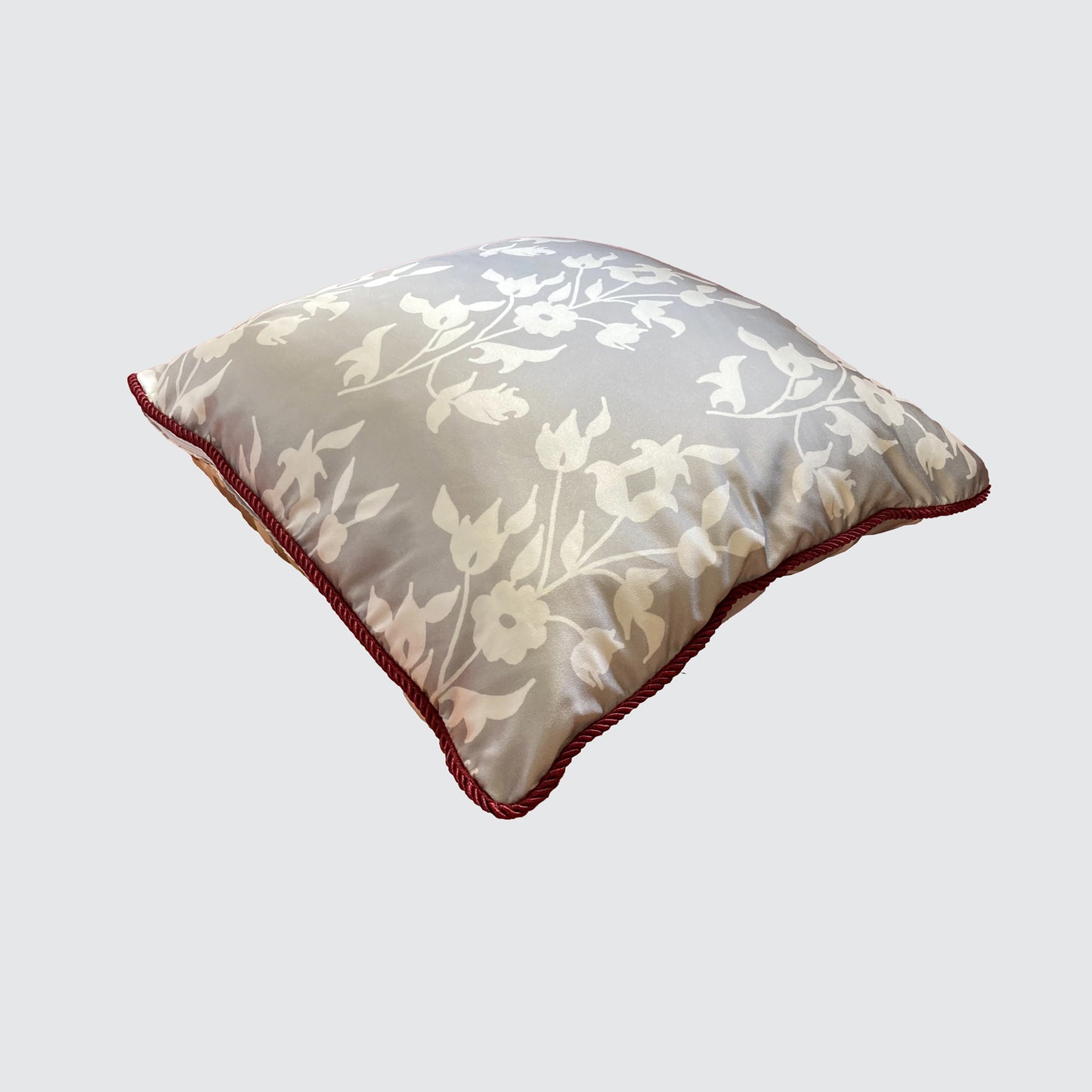 Silk Cushion - White Foliage On Grey