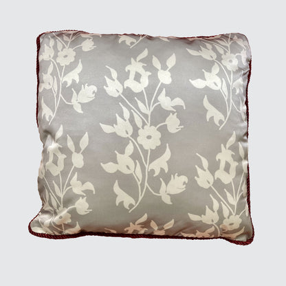 Silk Cushion - White Foliage On Grey
