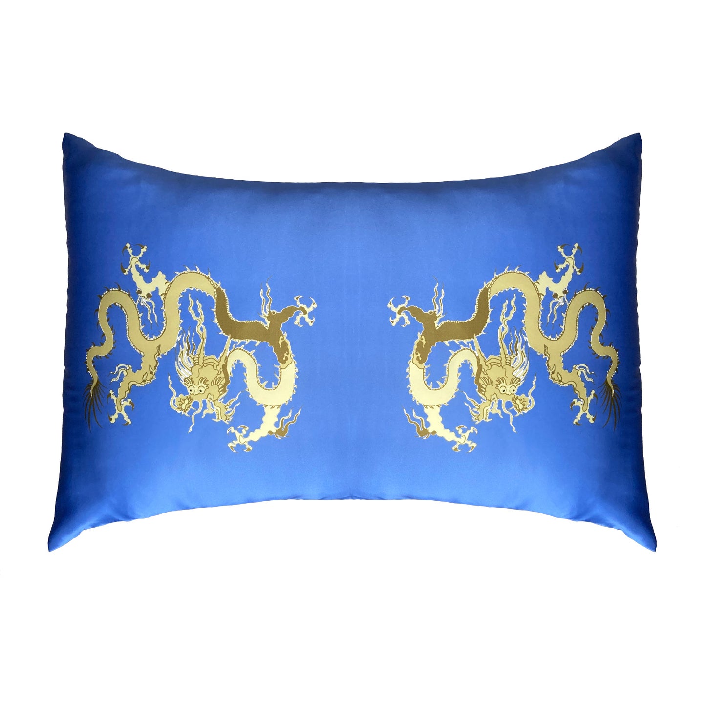 Silk Pillowcase - Blue With Golden Dragon Design