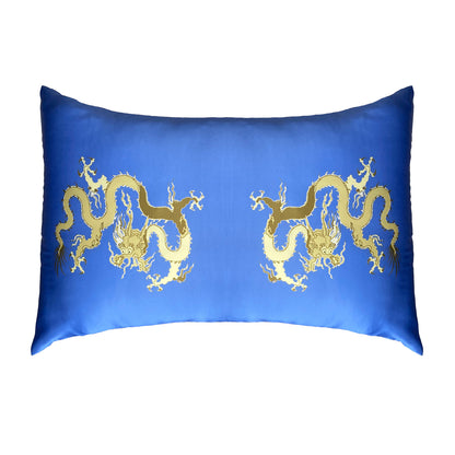 Silk Pillowcase - Blue With Golden Dragon Design
