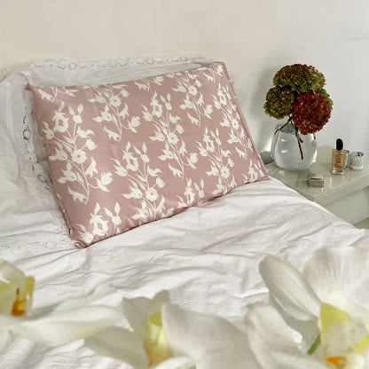 Silk Pillowcase - Pink With White Foliage