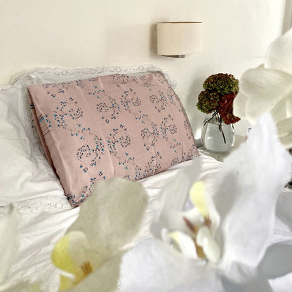 Silk Pillowcase - Pink With Fibonacci Turquoise Flowers