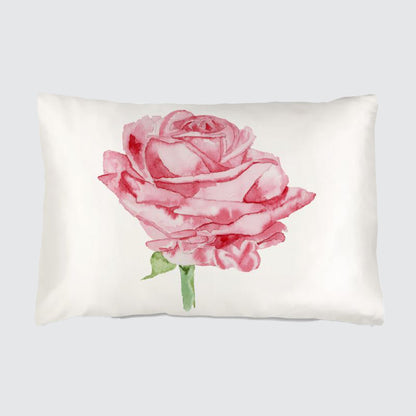 Silk Pillowcase With Red Watercolour Rose