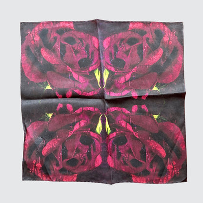 Silk Pocket Square - Red Roses - Machined Hem
