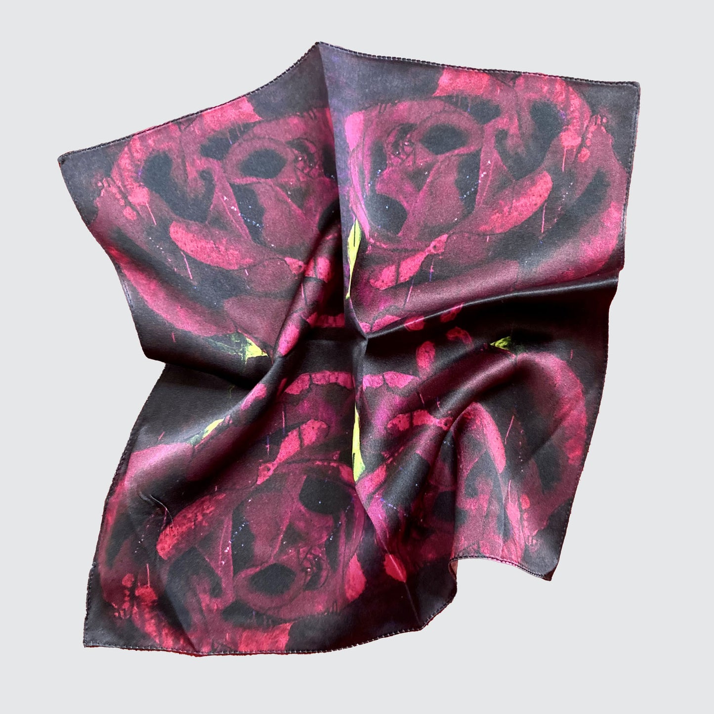 Silk Pocket Square - Red Roses - Machined Hem
