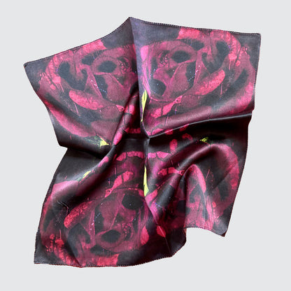 Silk Pocket Square - Red Roses - Machined Hem