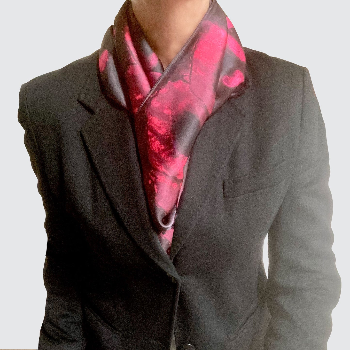 Silk Scarf With Red Roses - Machined Hems