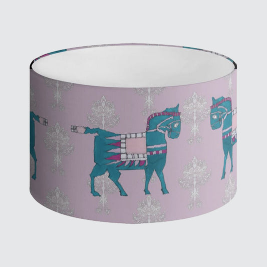 Lampshade 40cm - Pink with Turquoise Horses