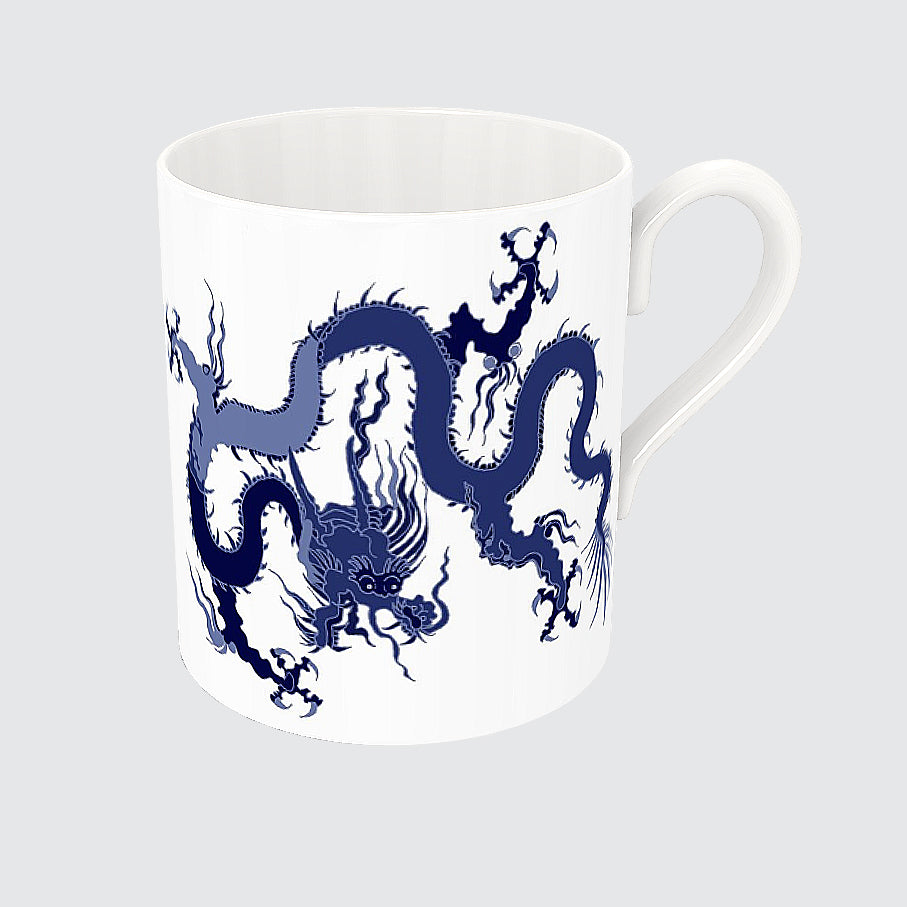 White Bone China Mug with Blue Dragon