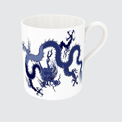 White Bone China Mug with Blue Dragon