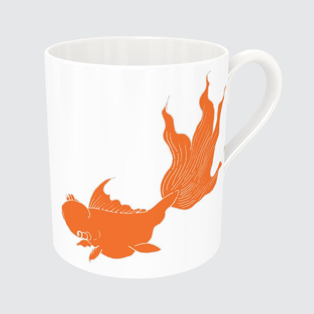 White Bone China Mug with Orange Koi Fish