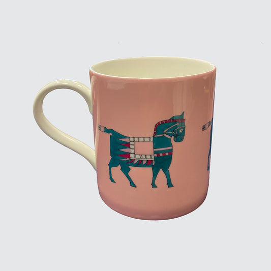 Pink Bone China Mug with Turquoise Horse