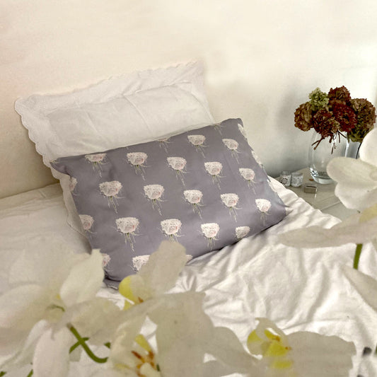 Silk Pillowcase - Lavender With White Roses
