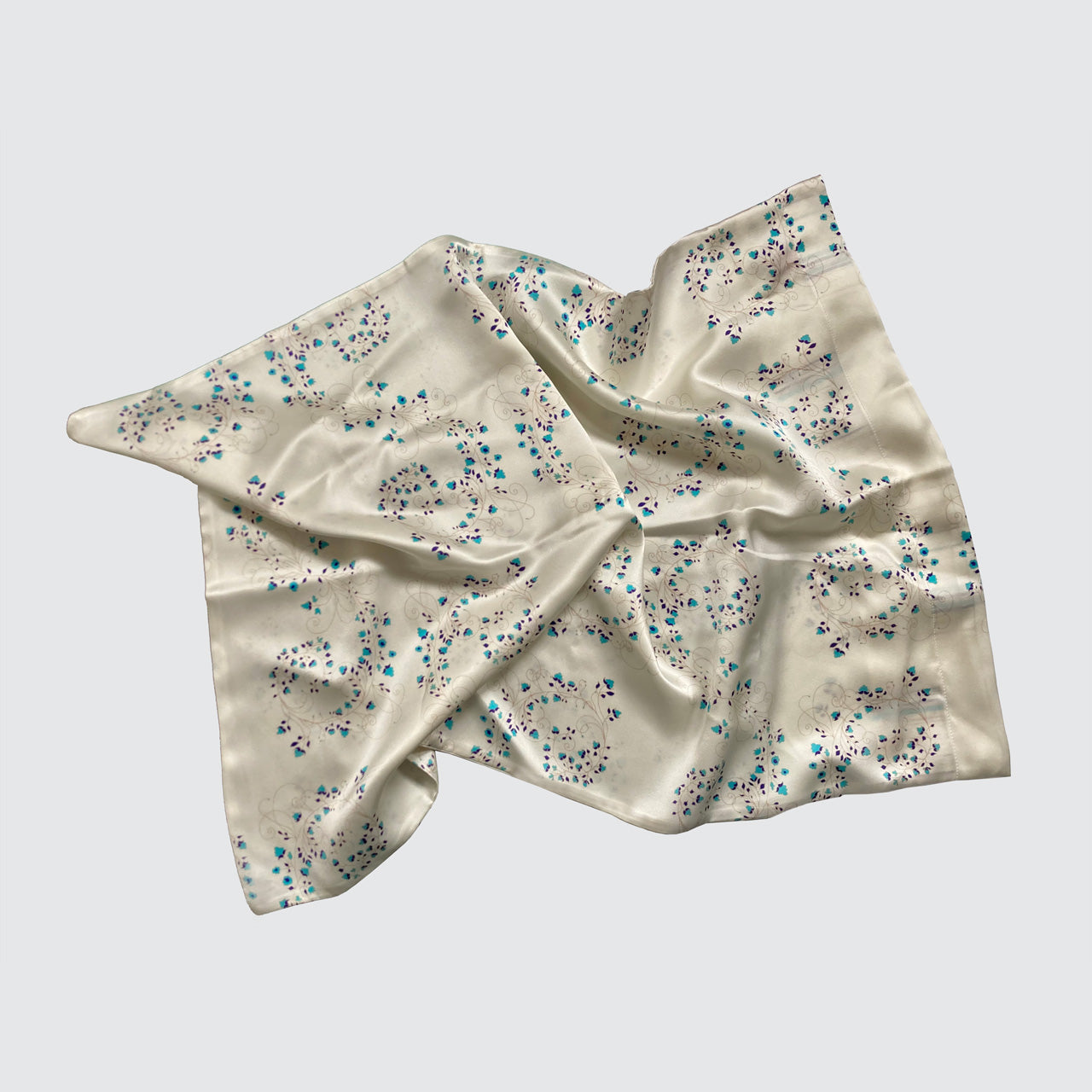 Silk Pillowcase - White With Fibonacci Turquoise Flowers