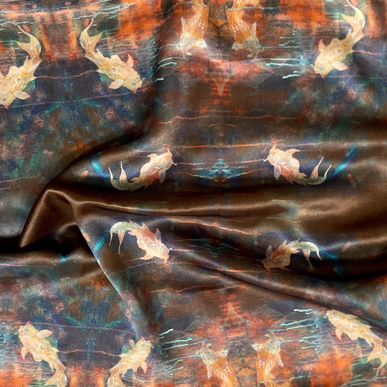 Silk Pillowcase - Blue Orange With Koi Fish Design