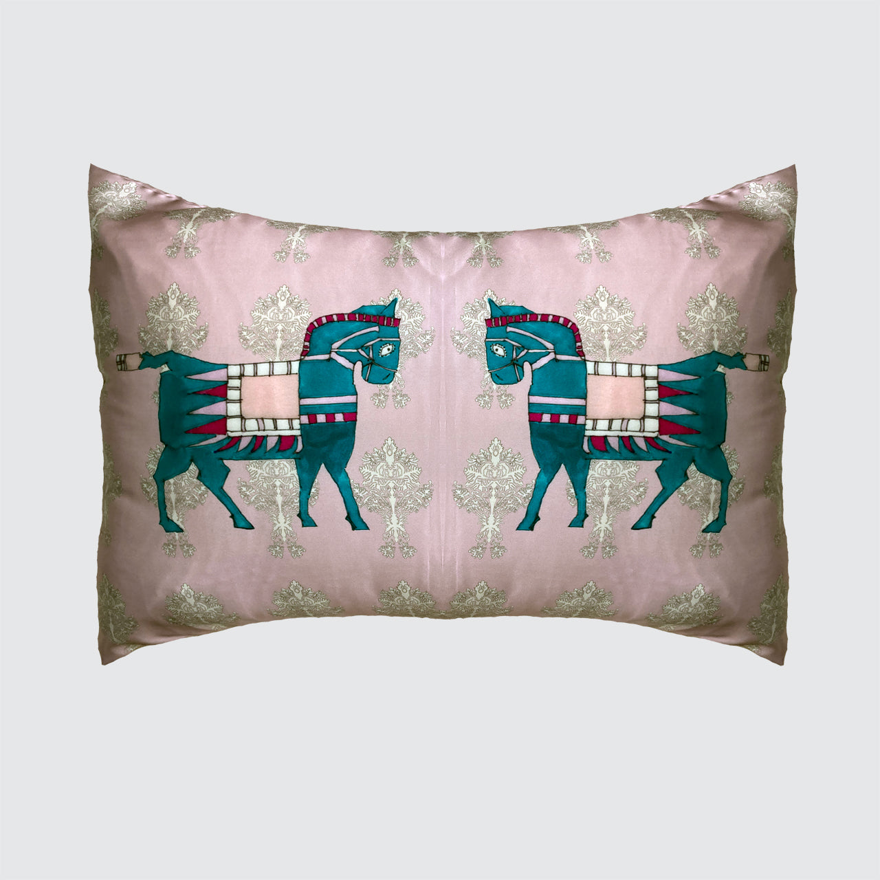 Silk Pillowcase - Pink With Horse Design