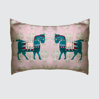 Silk Pillowcase - Pink With Horse Design