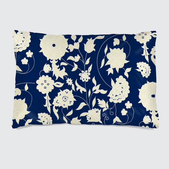 Silk Pillowcase - Navy With Carpet Flower Pattern