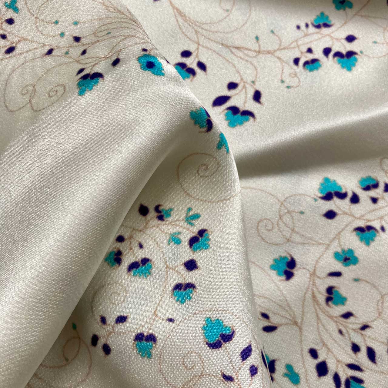 Silk Pillowcase - White With Fibonacci Turquoise Flowers