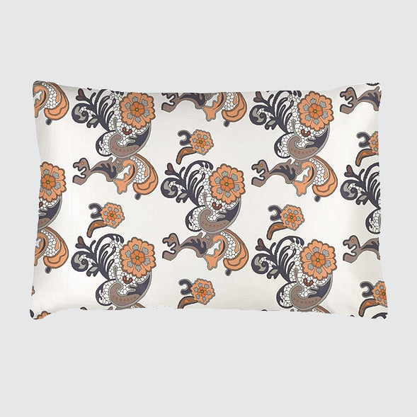 Silk Pillowcase With Orange And Tan Flower Lace Pattern