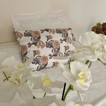 Silk Pillowcase With Orange And Tan Flower Lace Pattern