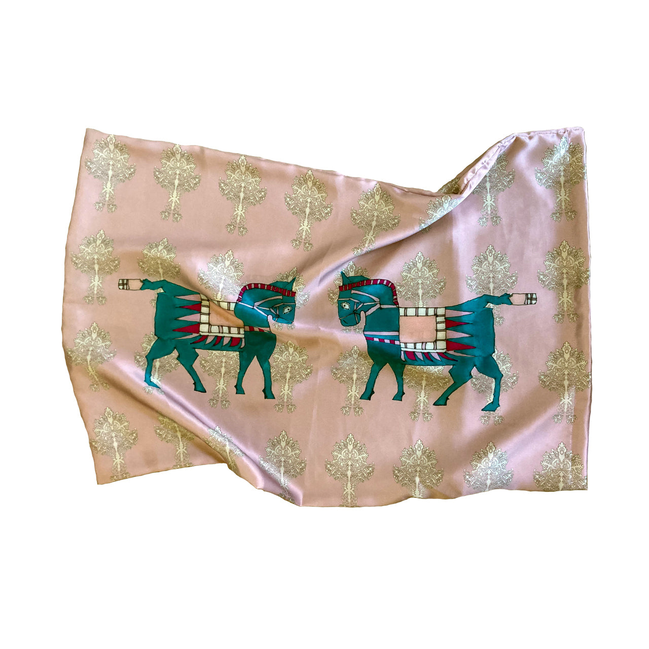 Silk Pillowcase - Pink With Horse Design