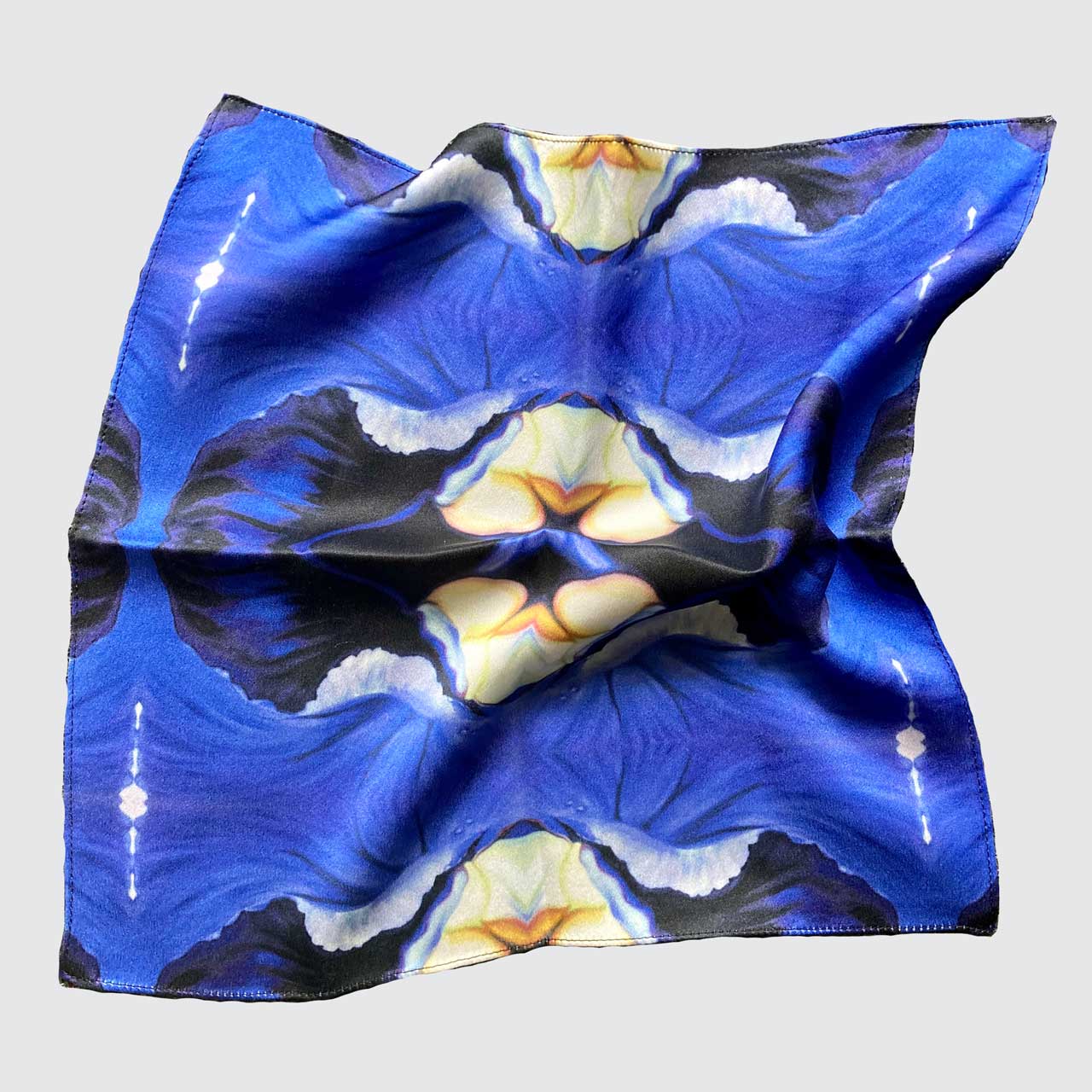 Silk Pocket Square - Blue Viola Design - Machined Hem