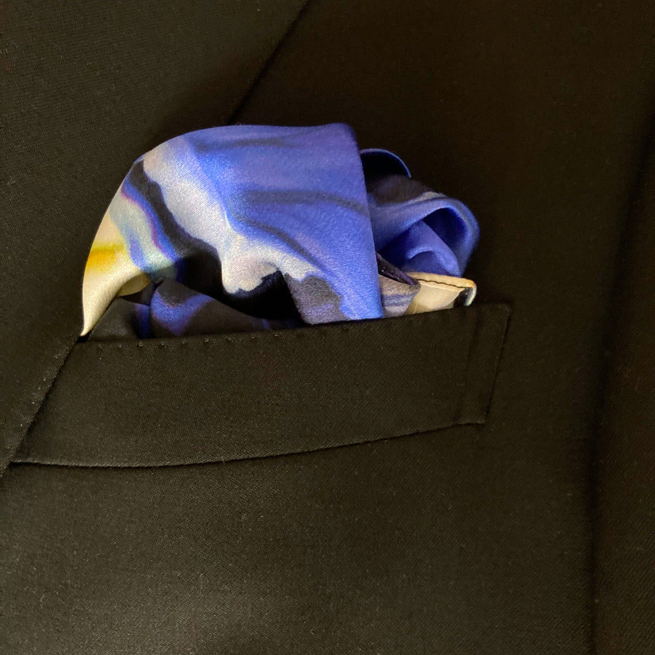 Silk Pocket Square - Blue Viola Design - Machined Hem