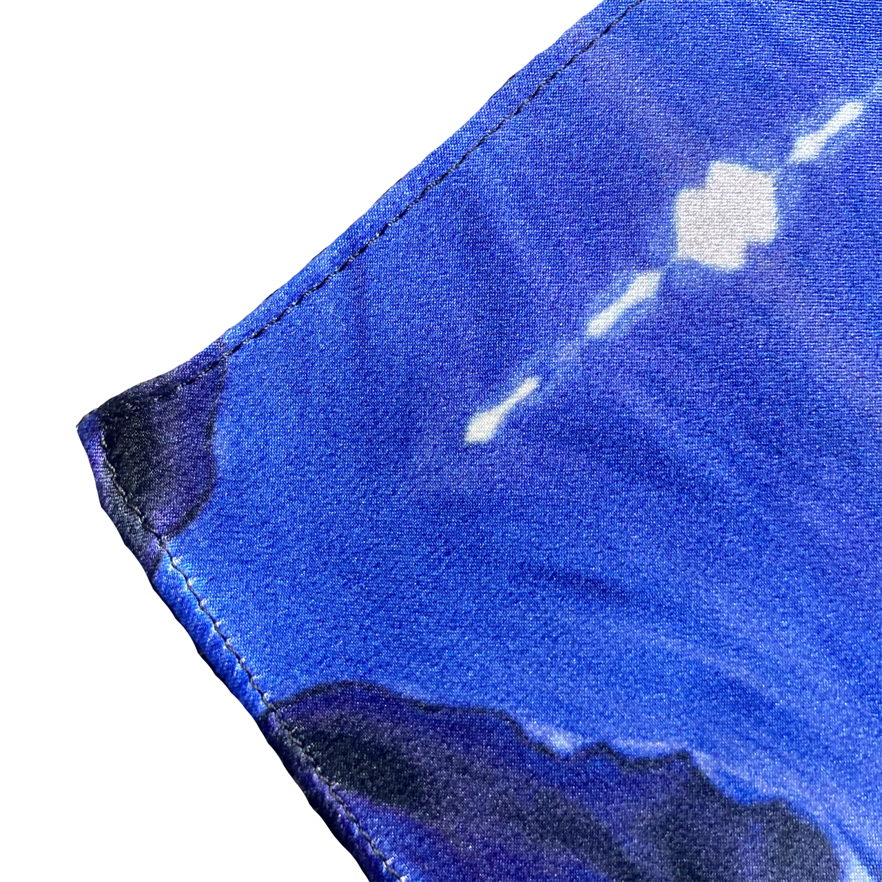 Silk Pocket Square - Blue Viola Design - Machined Hem