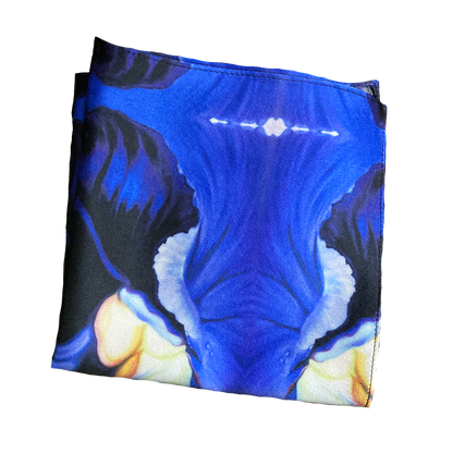 Silk Pocket Square - Blue Viola Design - Machined Hem