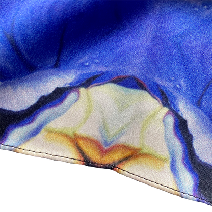 Silk Pocket Square - Blue Viola Design - Machined Hem