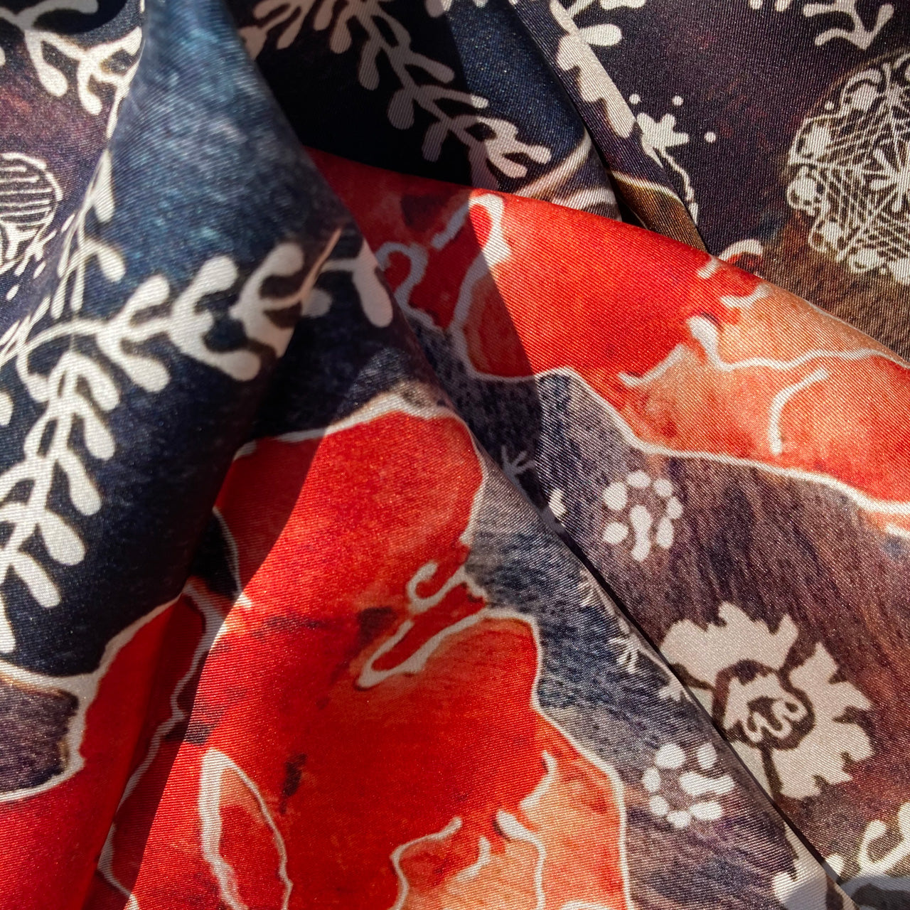 Silk Scarf With Roses And Foliage - Hand-Rolled Hems