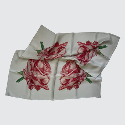 Silk Scarf With Watercolour Roses - Hand-Rolled Hems