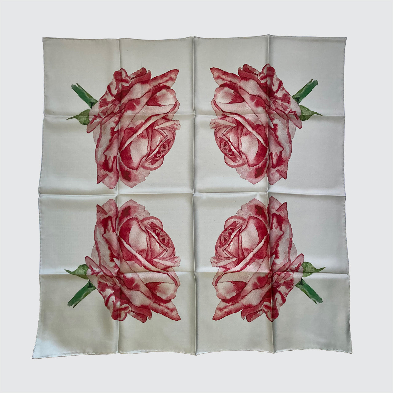 Silk Scarf With Watercolour Roses - Hand-Rolled Hems