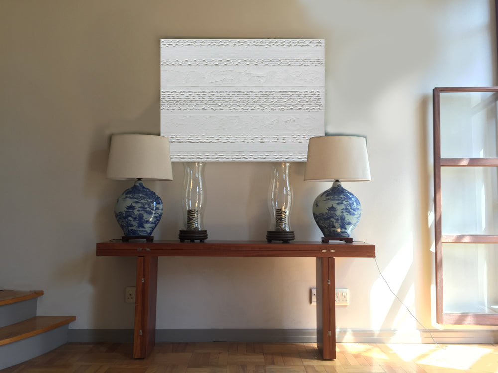Stripes Oil Painting - White On White by Rose Long