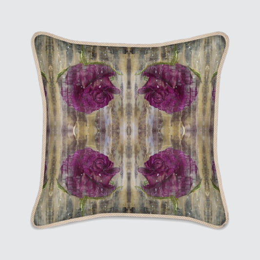 Silk Cushion with Purple Roses