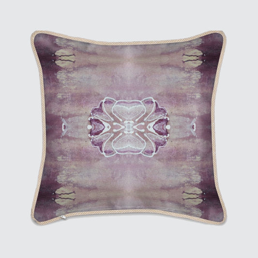 Silk Cushion - Violet Pink with Floral Pattern