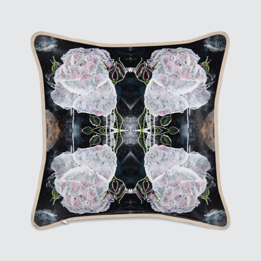 Silk Cushion with White Roses