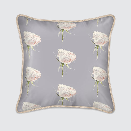 Silk Cushion - White Roses on Lavender