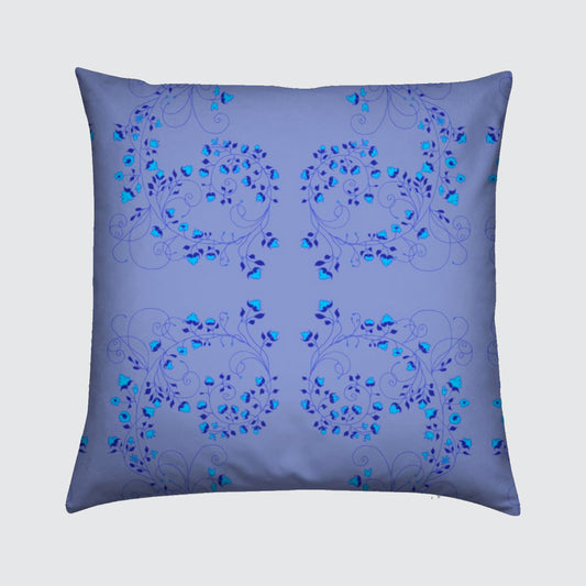 Velvet Cushion - Turquoise Flowers on Blue