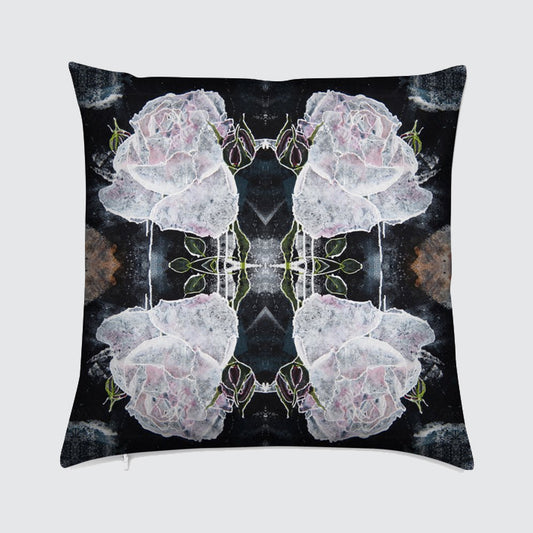 Velvet Cushion - White Roses